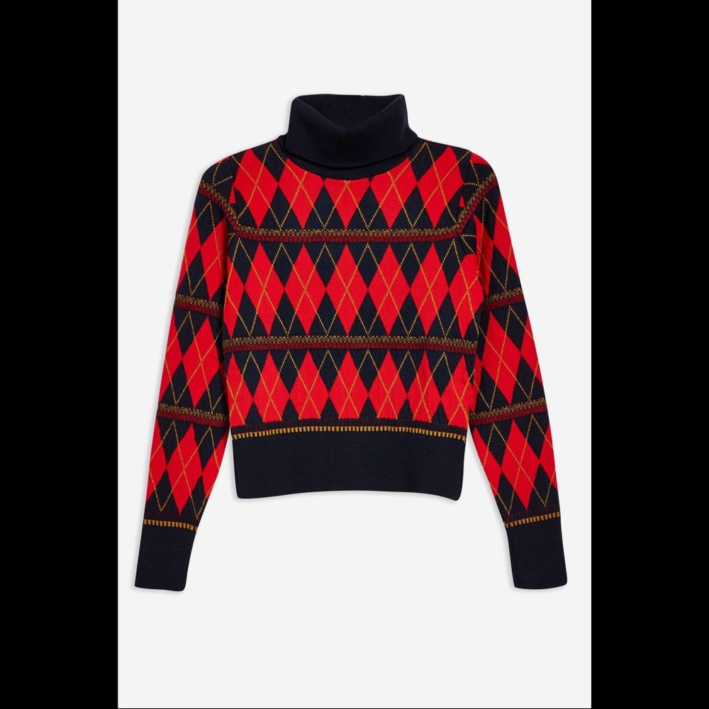 TOPSHOP Argyle Roll Neck Top [US 4]